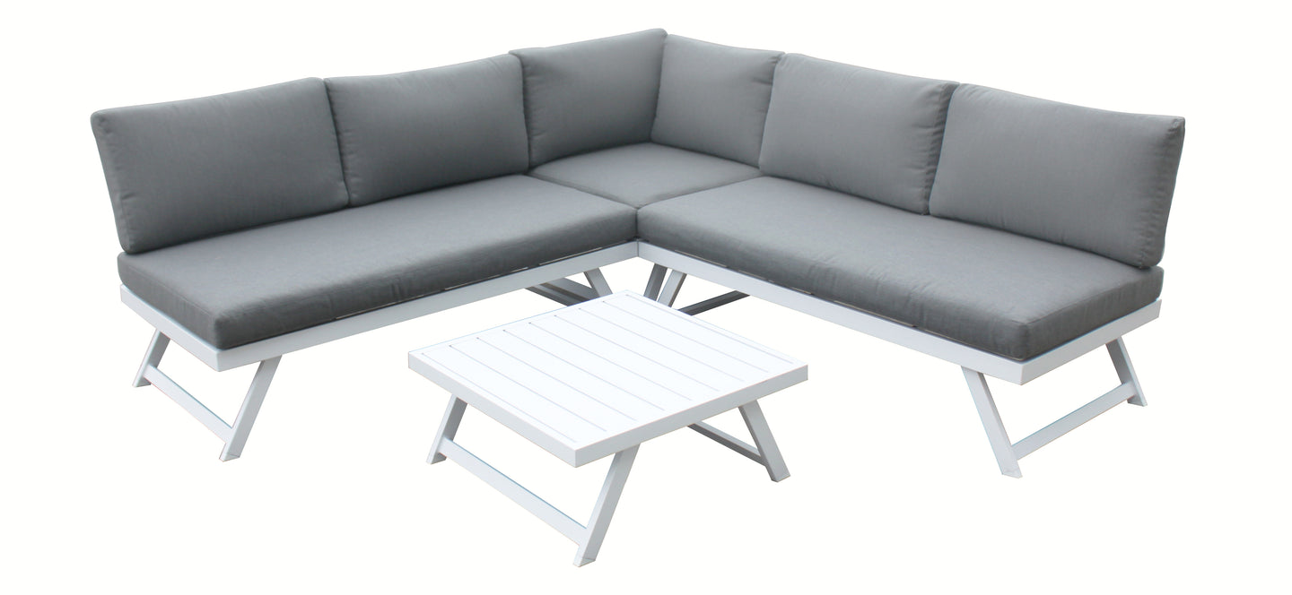 Signature Weave - Kimmie Outdoor Corner Lounge Set with Adjustable Head Rest White Frame